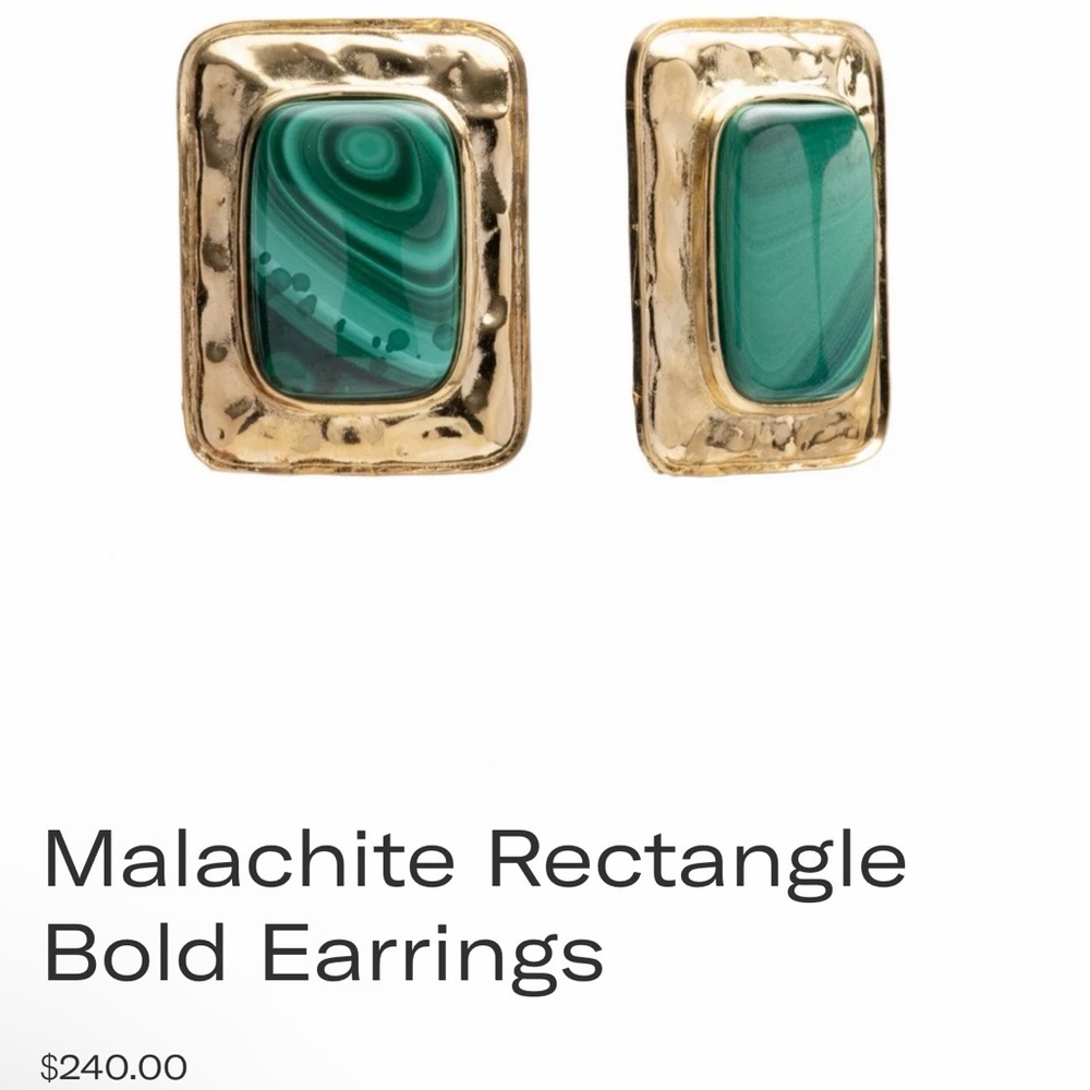 24k Gold-planked Malachite Rectangle Stone Earrings(020)